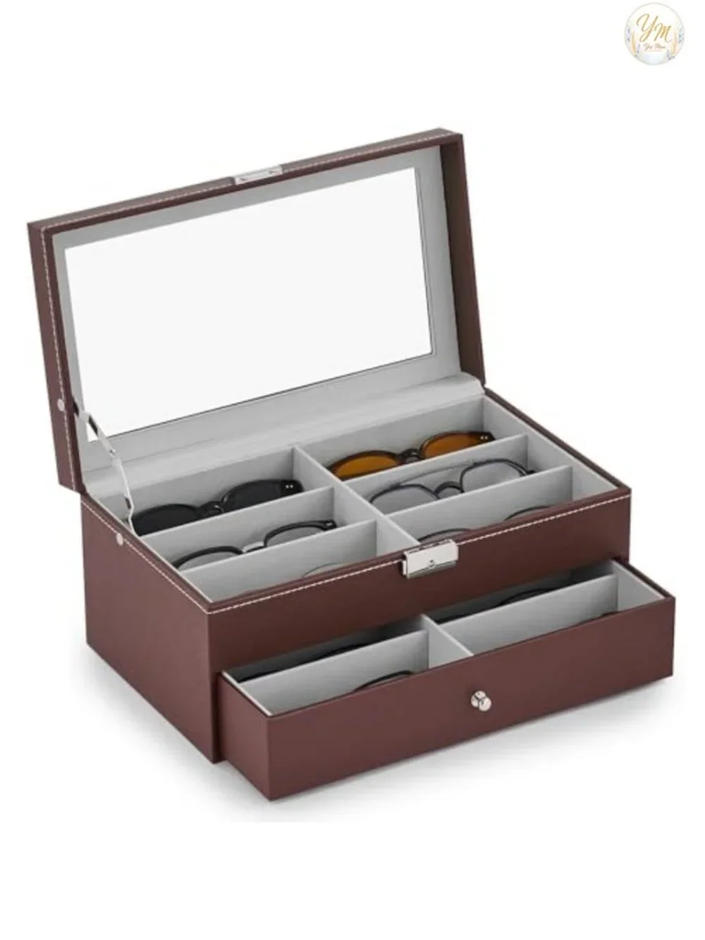 12 Slot Sunglasses Organizer Box, PU Leather Eyeglasses Storage Case with